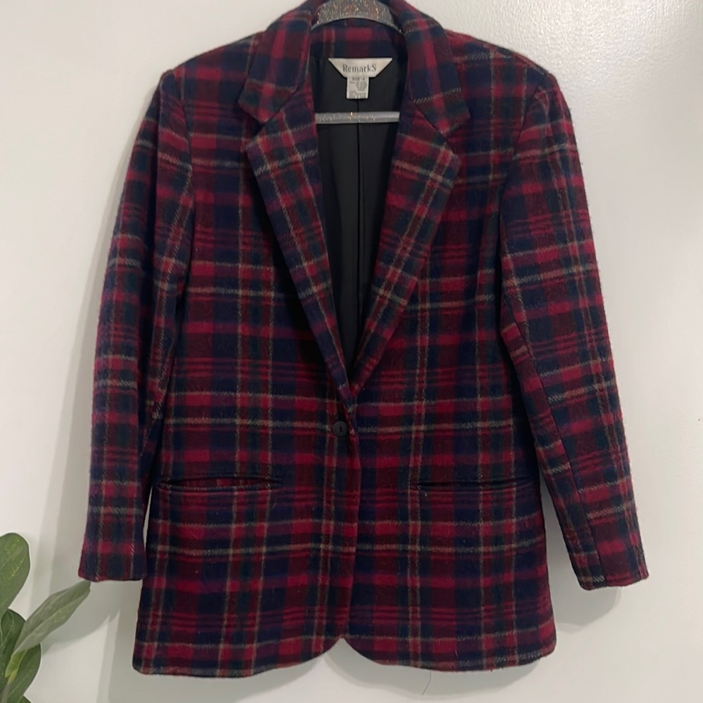 Red Plaid Wool Blend Jacket Size 4 By RemarkS